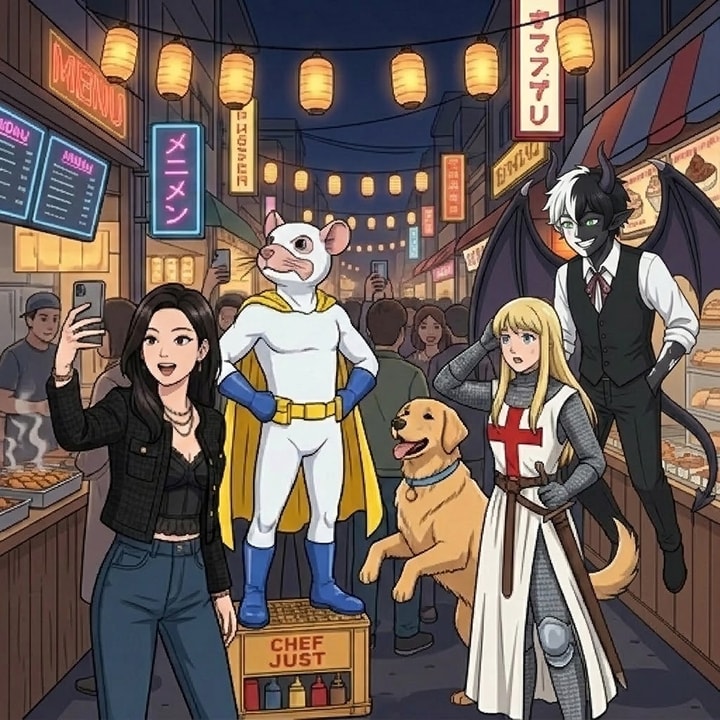 A party of very different player-made heroes gathered around one table
