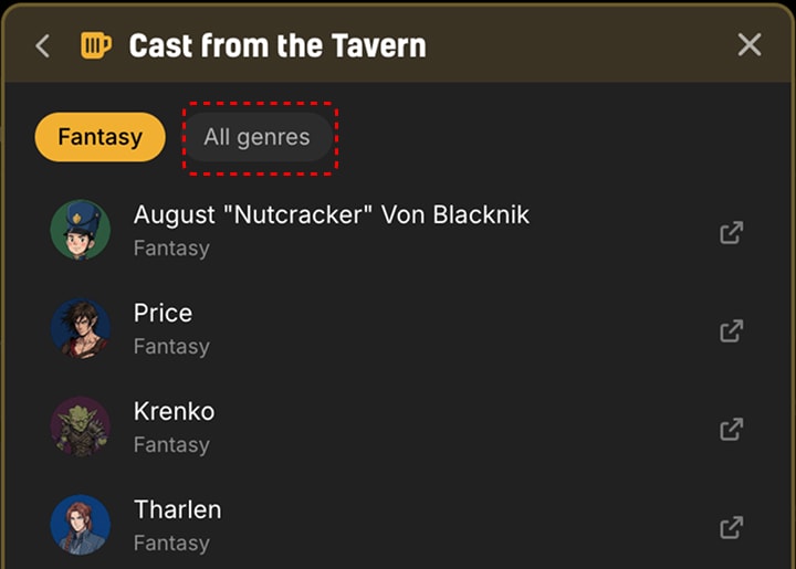 A cross-genre cast: a sci-fi hero standing in a fantasy tavern scene