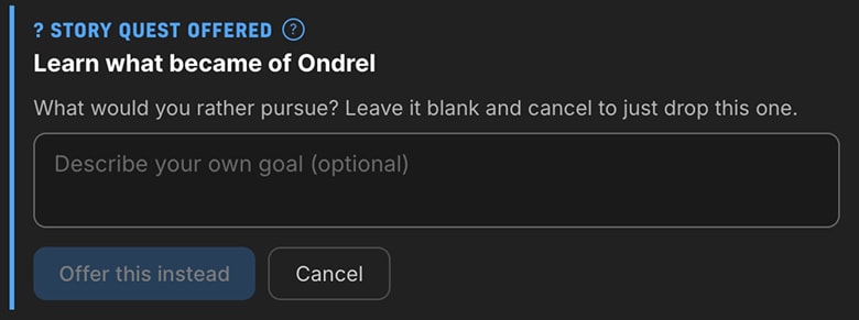 The decline flow: a text box asking what you would rather pursue, with Offer this instead and Cancel buttons