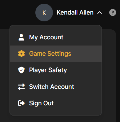 Game Settings Menu