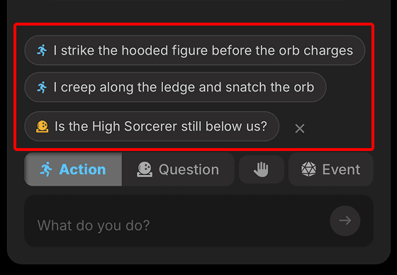 Three suggestion chips expanded: two action prompts and one Oracle question